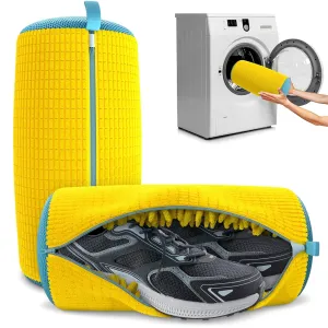 2 Pcs Shoe Washing Machine Bag – 15" Yellow Laundry Shoe Bag for Washing Machine & Dryer with Zipper & Fluffy Fibers for 360° Deep Clean – Enhancing Sneaker Appearance & Protects Washer From Scuffs