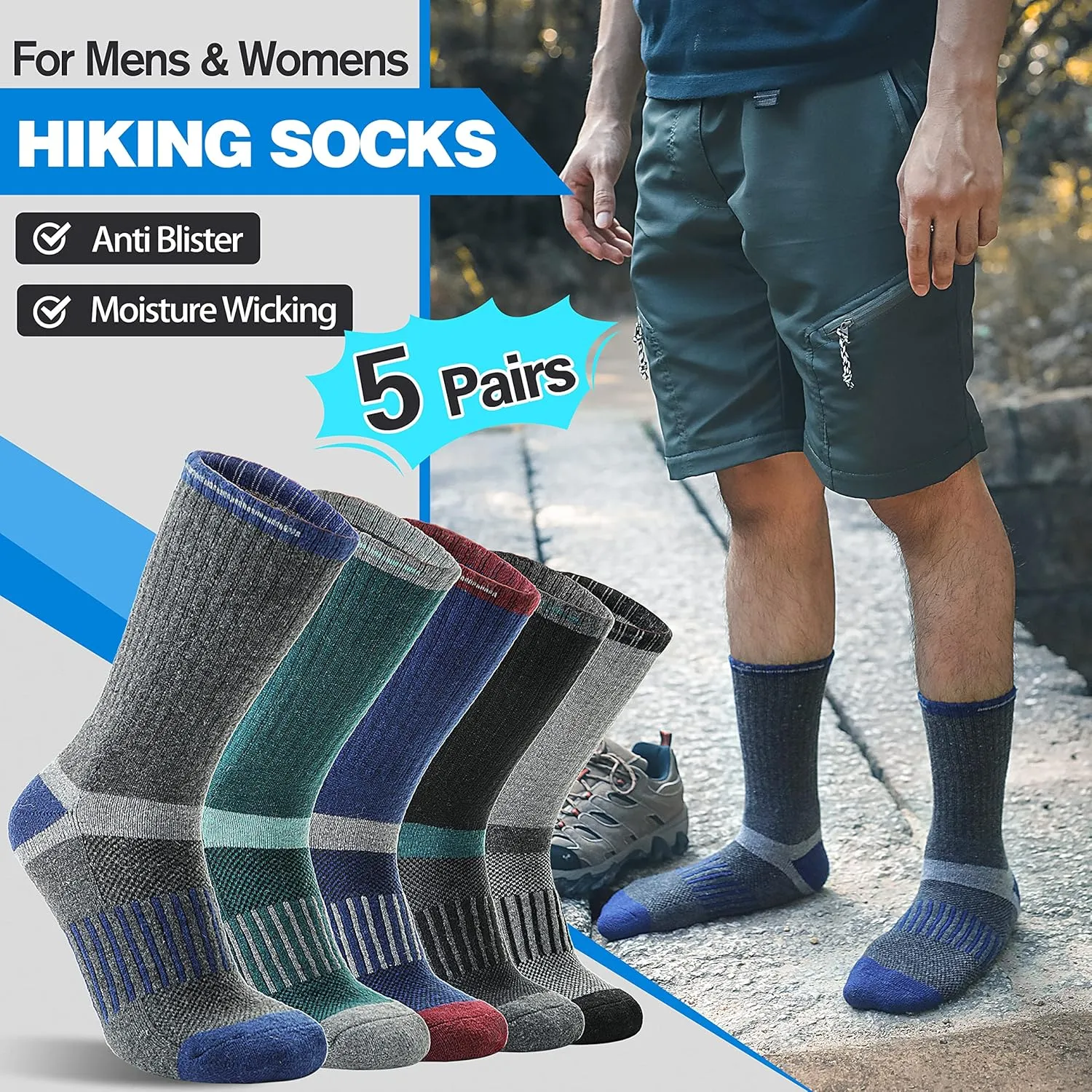 5 Pairs Merino Wool Hiking Socks Warm Thermal Winter Cozy Cushioned Moisture Wicking Socks for Women & Men