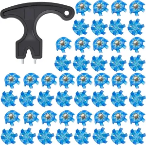 51Pcs Golf Spikes Set 50 Golf Shoe Spikes Replacements with 1 Black Cleats Spanner Metal Thread Screw 6 mm Dia Shoe Cleats Suitable for Use on Lawns or Golf Courses, Blue