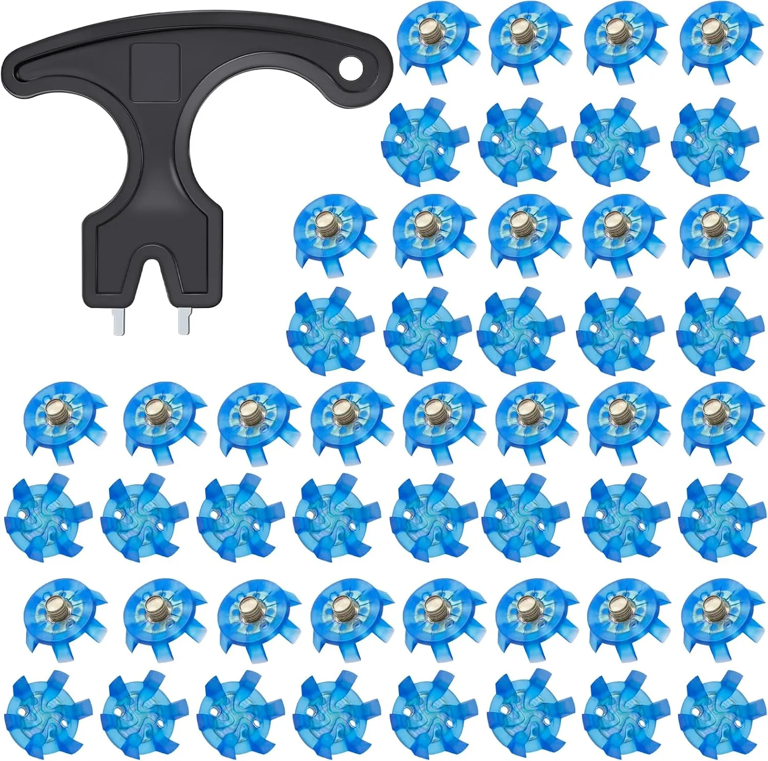 51Pcs Golf Spikes Set 50 Golf Shoe Spikes Replacements with 1 Black Cleats Spanner Metal Thread Screw 6 mm Dia Shoe Cleats Suitable for Use on Lawns or Golf Courses, Blue