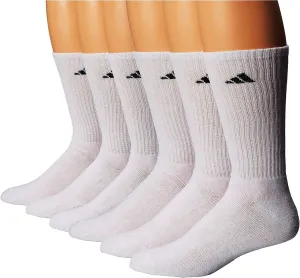 Adidas Men's Cushioned 6-Pair Crew Socks; White (Shoe Size 6-12)