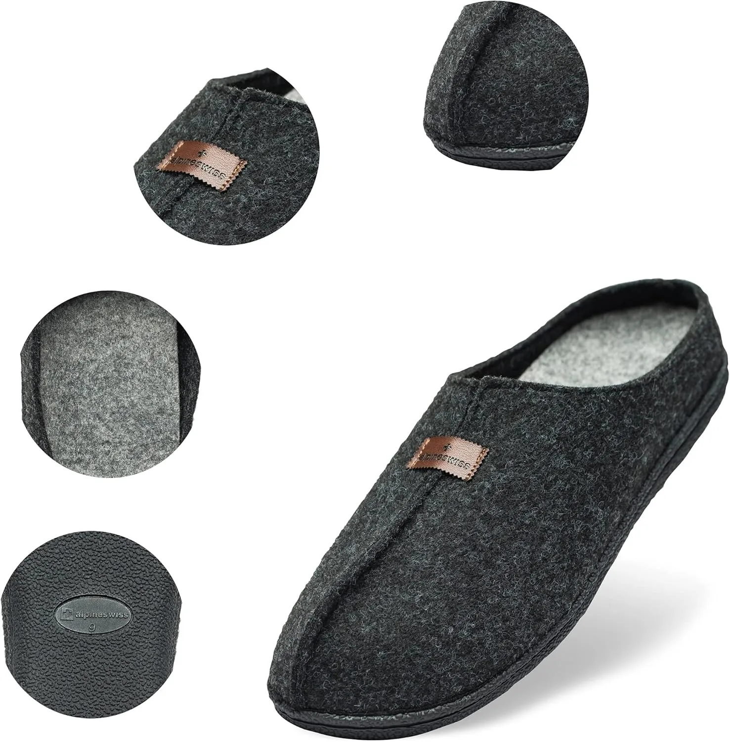 Alpine Swiss Bruce Mens Felt Faux Wool Clog Slippers Comfortable Slip On House Shoes