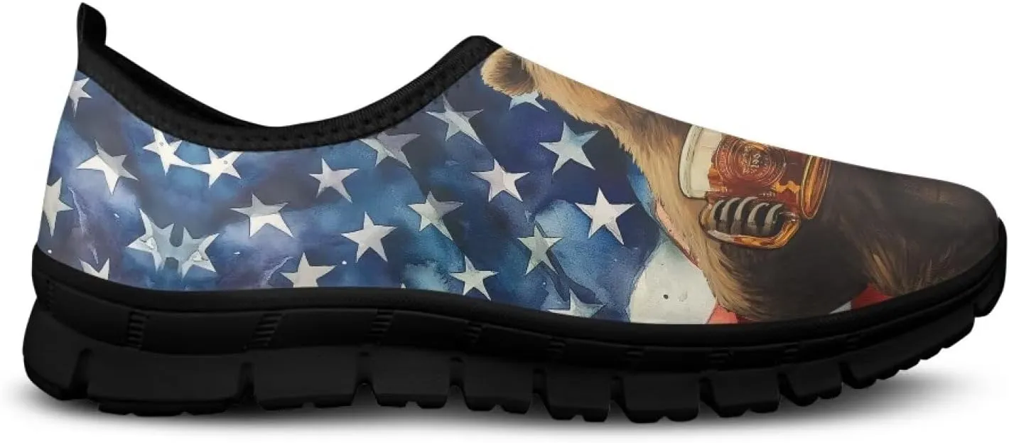American Flag Mens Slip On Running Walking Shoes Lightweight Fashion Gym Sneakers Non Slip Workout Shoes Breathable Loafer SizeUS 5-14