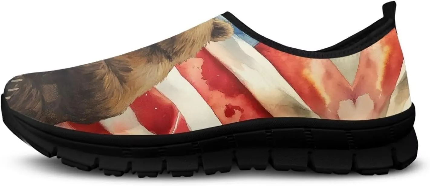 American Flag Mens Slip On Running Walking Shoes Lightweight Fashion Gym Sneakers Non Slip Workout Shoes Breathable Loafer SizeUS 5-14