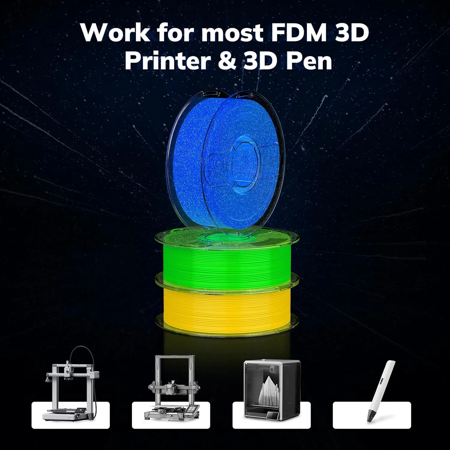 AMOLEN 3D PLA Glow in The Dark Filament 1.75mm, Glow Rainbow 10M Purple, Red, Orange, Blue, 3D Printing PLA Filament 1.75mm, Best with UV Lamps, 1KG Spool (2.2lbs), Dimensional Accuracy  /- 0.02 mm