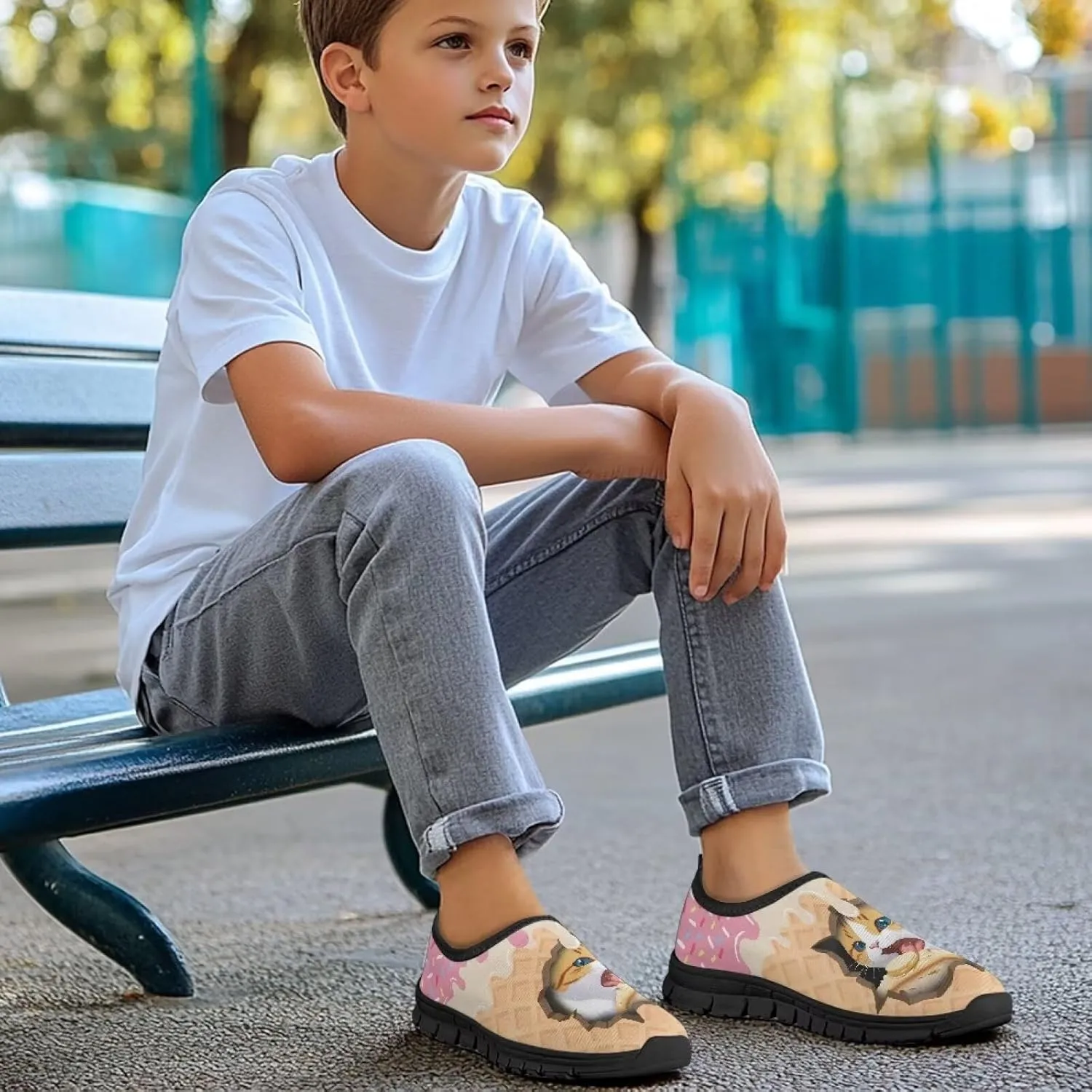 Athletic Running Tennis Shoes Boys Girls Comfort Cushioned Walking Hiking Sneakers Barefoot Slip Garden Shoe for Workout Size 11-15 Black Sole