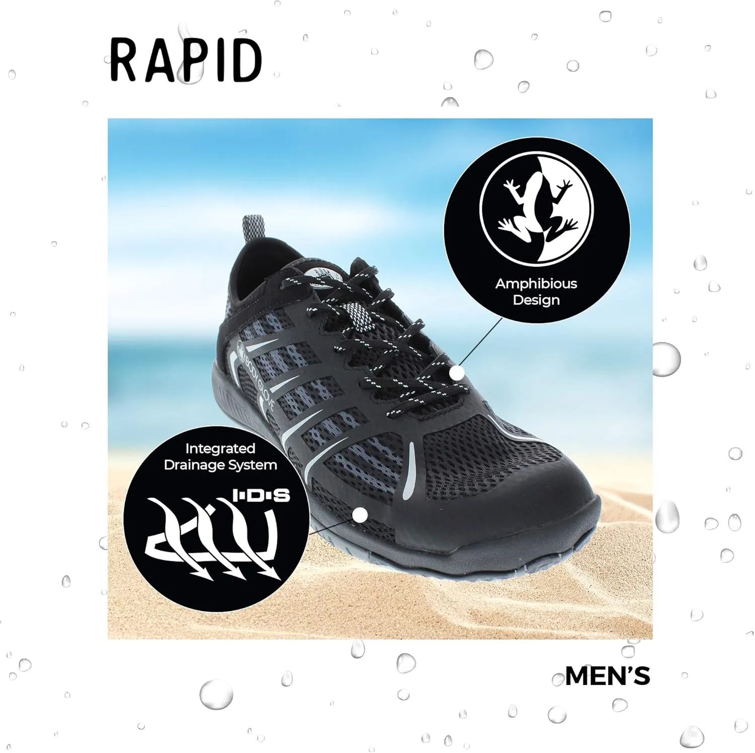 Body Glove Dynamo Rapid Mens Water Shoes(Water Sports, Beach, Outdoor Sneaker, Swimming, River, Hiking, & Kayaking Shoes) Hydro Sport Black and Charcoal Water Shoes