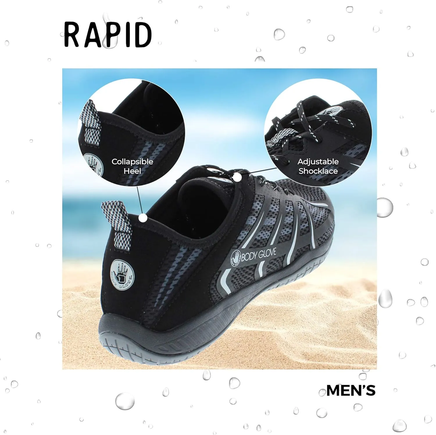 Body Glove Dynamo Rapid Mens Water Shoes(Water Sports, Beach, Outdoor Sneaker, Swimming, River, Hiking, & Kayaking Shoes) Hydro Sport Black and Charcoal Water Shoes