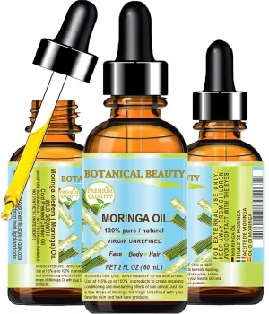Botanical Beauty MORINGA OIL Moringa oleifera WILD GROWTH Himalayan. 100% Pure Natural Undiluted Virgin Unrefined 2 Fl.oz.- 60 ml for Face, Skin, Hair, Lip, Nails