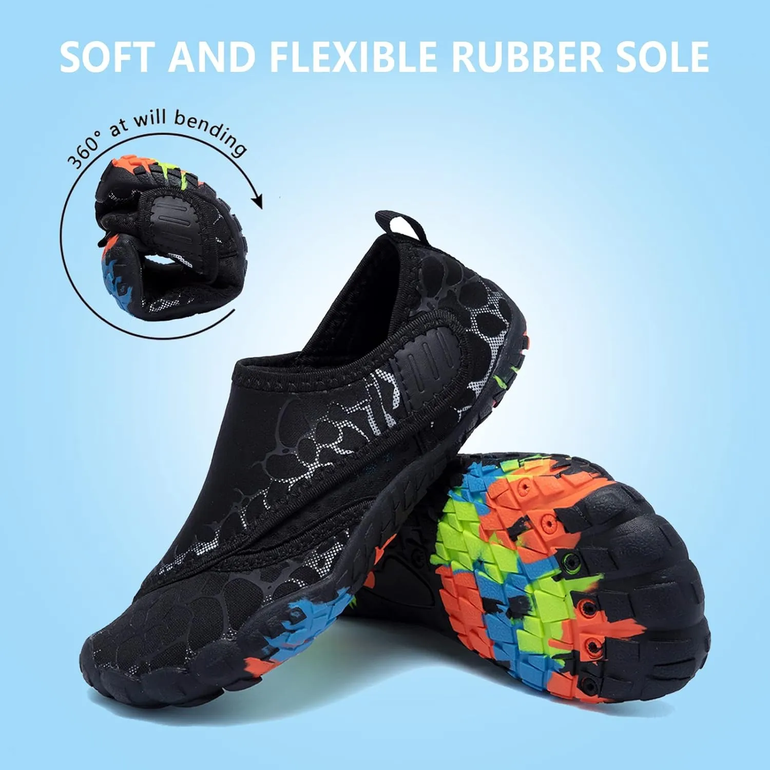 Boys & Girls Water Shoes Lightweight Comfort Sole Easy Walking Athletic Slip on Aqua 5 Toe Sock(Toddler/Little Kid/Big Kid)