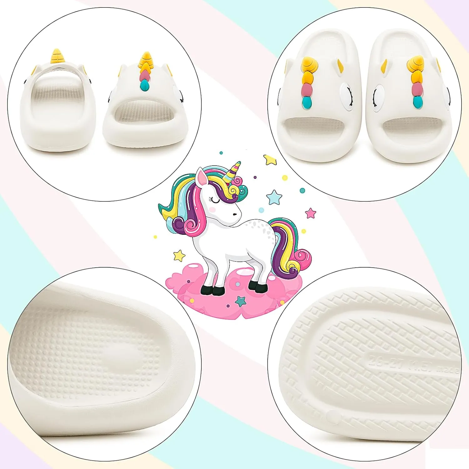 Boys Girls Cloud Unicorn Slide Sandals Non-slip Comfy Cushioned Thick Sole Shower Pool Slippers Summer Beach Water Shoes Indoor & Outdoor