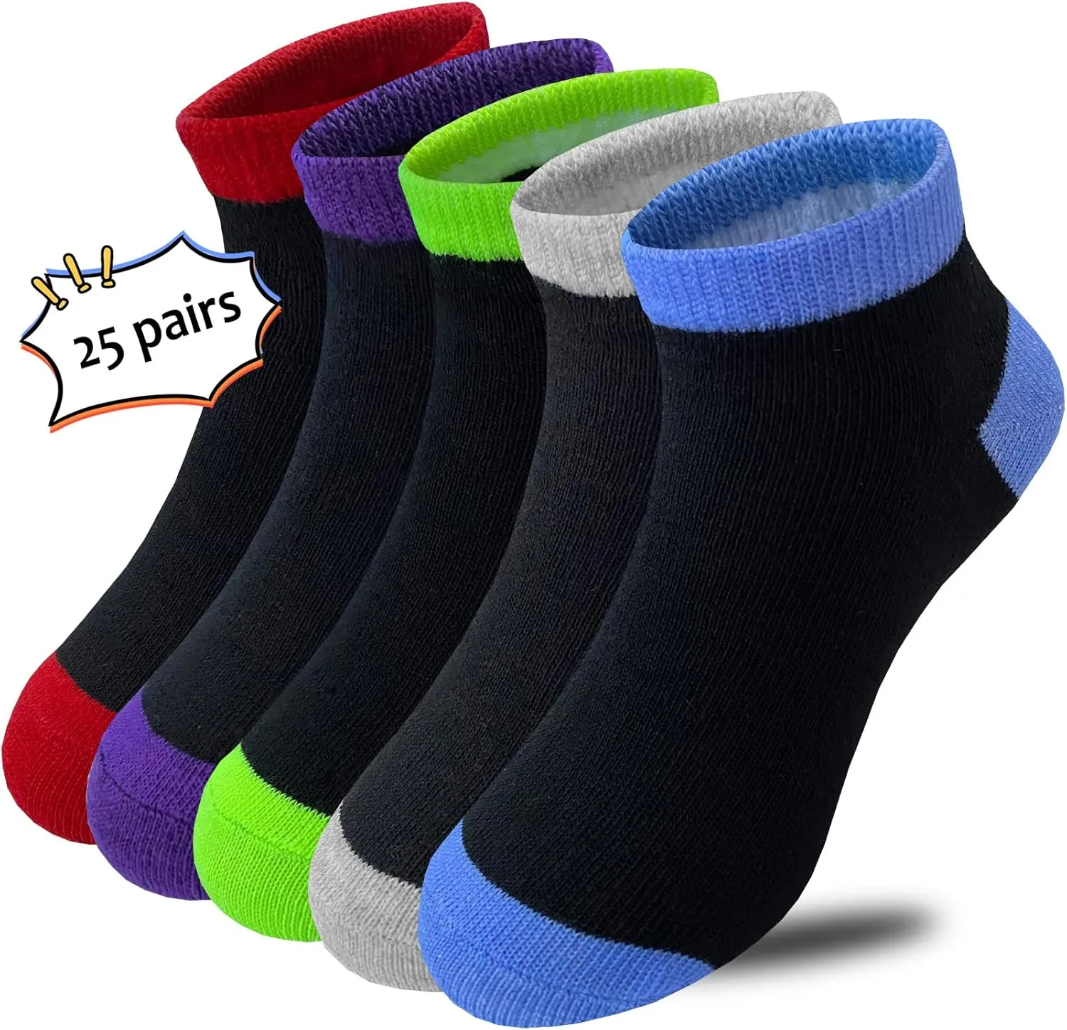 Boys Socks 25 Pairs kids Sport Ankle Athletic Sock Half Cushion Low Cut sock