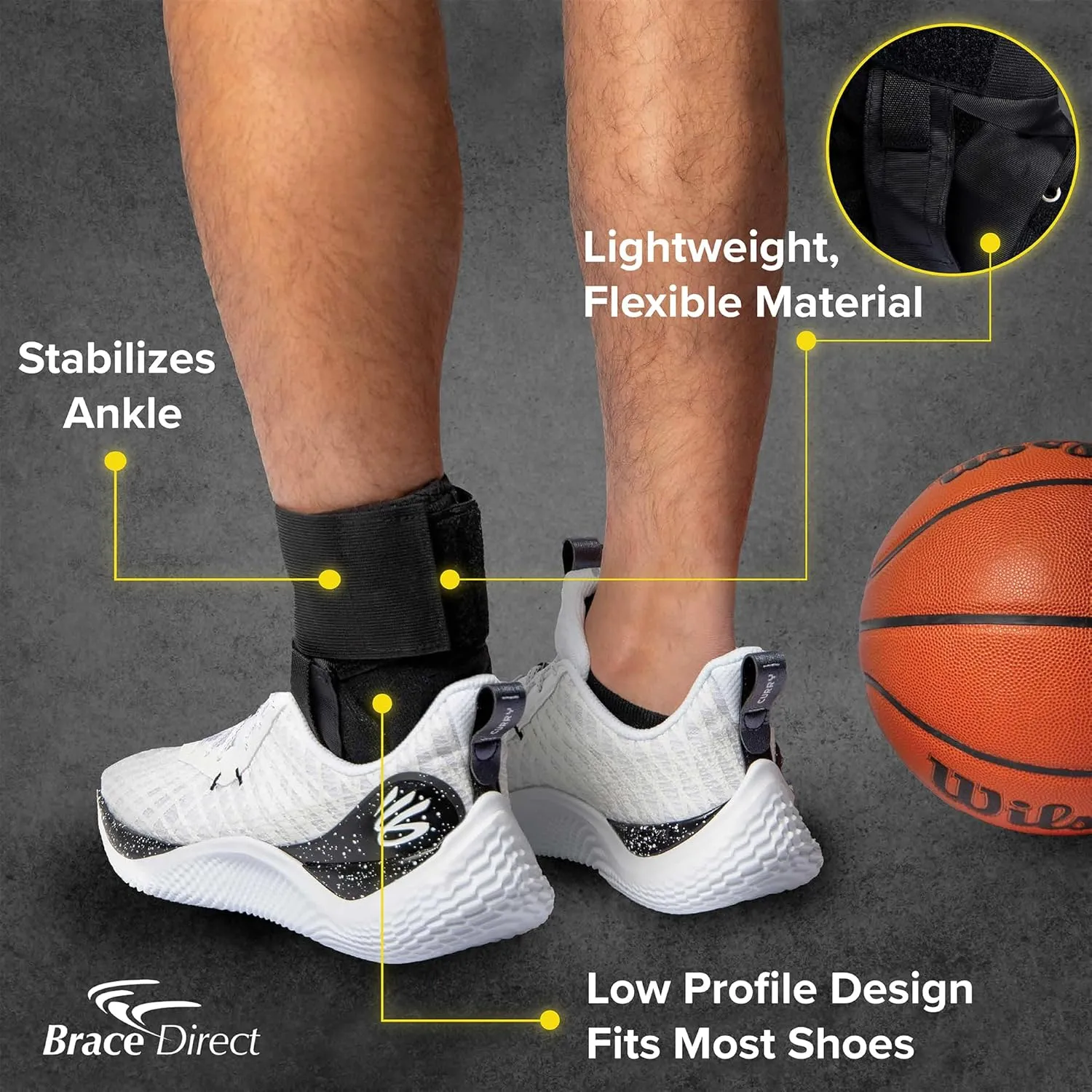Brace Direct Easy Lace Up Ankle Support Brace with Speedlace - Sprained Ankle Stabilizer Figure 8 Wrap - for Men and Women - For Running, Volleyball, Basketball, Tennis