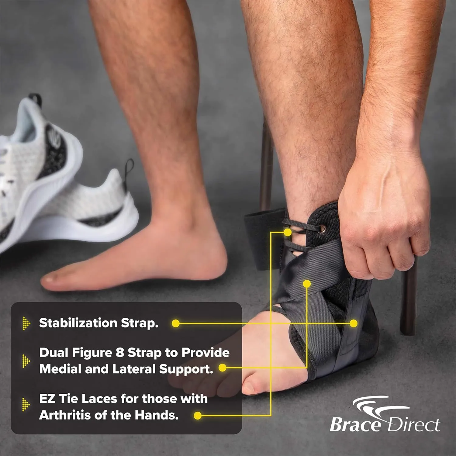 Brace Direct Easy Lace Up Ankle Support Brace with Speedlace - Sprained Ankle Stabilizer Figure 8 Wrap - for Men and Women - For Running, Volleyball, Basketball, Tennis