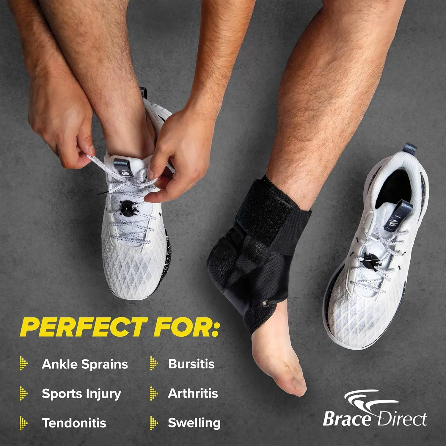 Brace Direct Easy Lace Up Ankle Support Brace with Speedlace - Sprained Ankle Stabilizer Figure 8 Wrap - for Men and Women - For Running, Volleyball, Basketball, Tennis