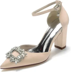 Bride Shoes for Wedding Dress Shoes Chunky Heel High Heels Heeled Sandals Bridal Pointed Toe Closed Toe Pumps Sandal Women Block Heels