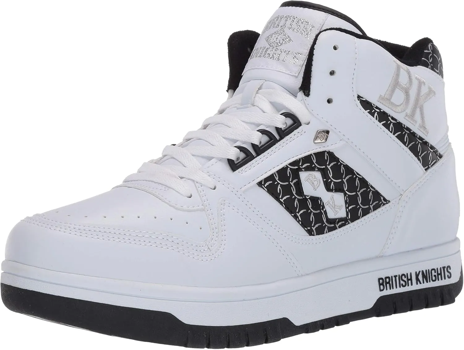 British Knights Men's Kings SL Classic Hi Top Fashion Sneaker, White/Black/Silver, 10.5 M US