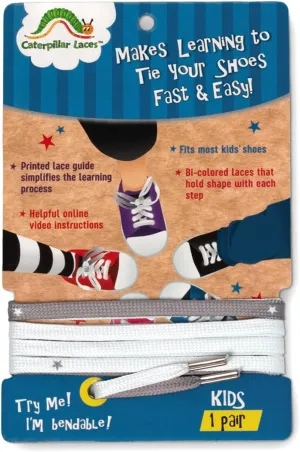 Caterpillar Shoe Laces - Learn to tie shoes fast and easy - Bi-colored, Holds Shape, Printed Guide (Laces Only)