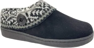 Clarks Womens Suede Leather Comfort Clog Knitted Collar Slipper - Plush Faux Fur Trim - Indoor Outdoor House Slippers For Women (6 M US, Black/Grey Multi)