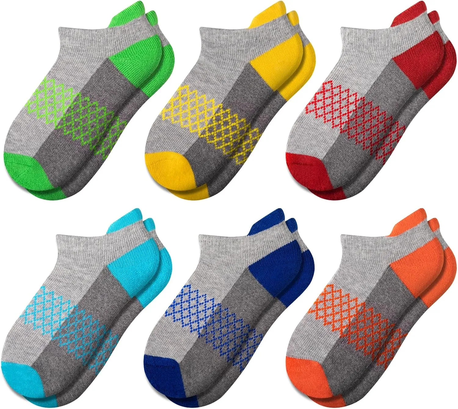 Comfoex Boys Socks 6 Pairs Ankle Athletic Sock Half Cushioned Low Cut Socks For Little Big Kids