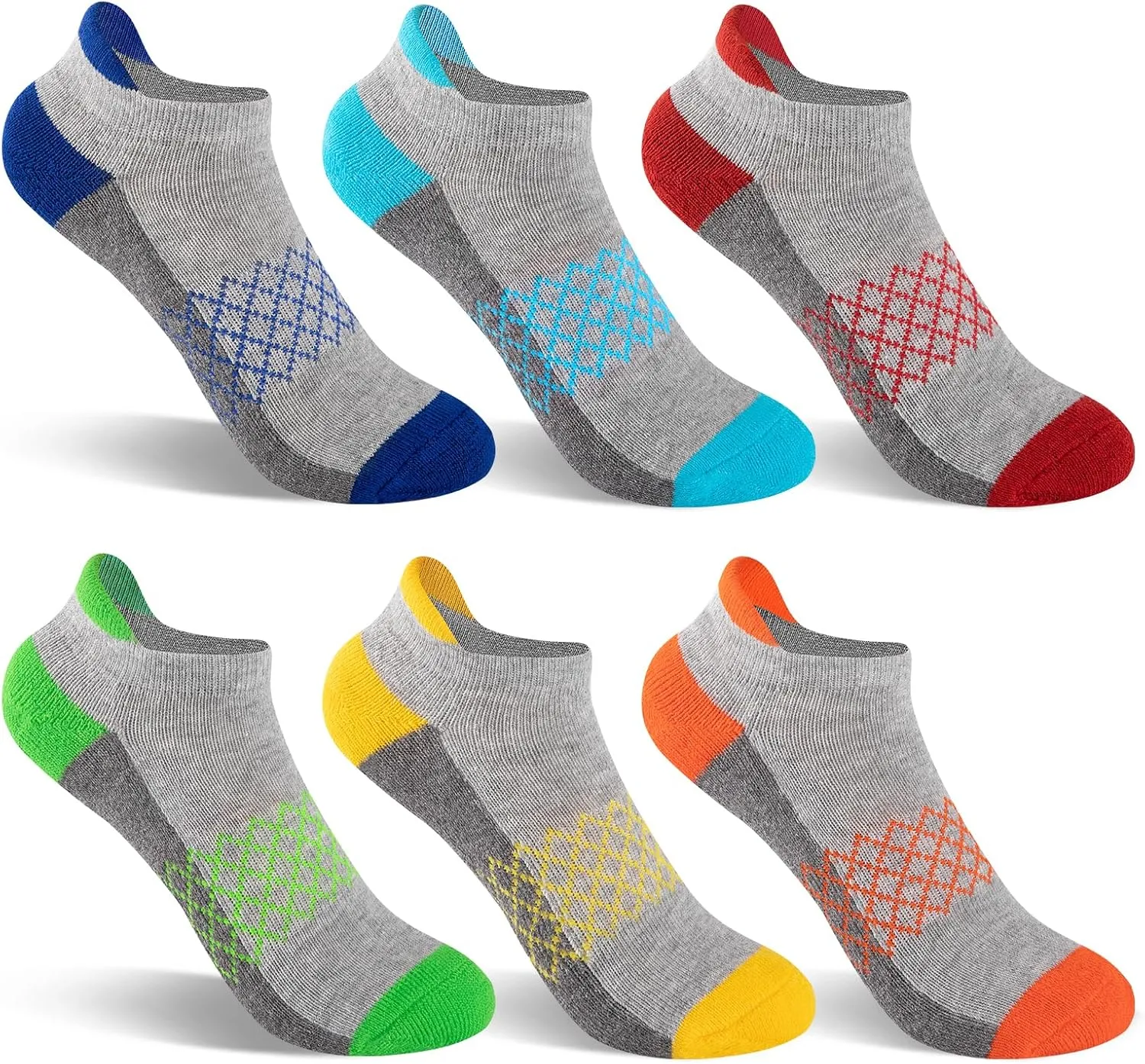 Comfoex Boys Socks 6 Pairs Ankle Athletic Sock Half Cushioned Low Cut Socks For Little Big Kids
