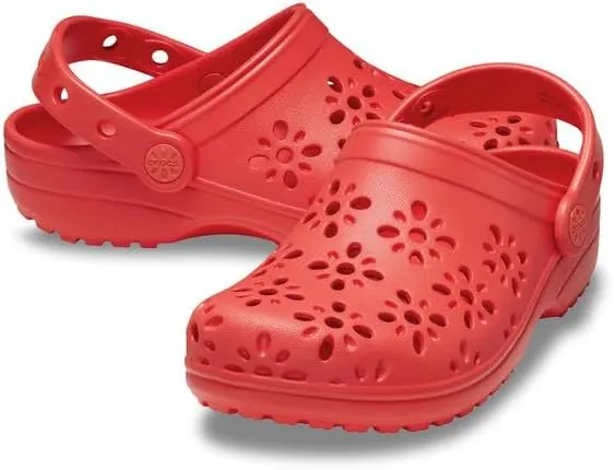 Crocs Unisex-Child Classic Clogs with Floral Cut Out Design, Kids and Toddler Shoes