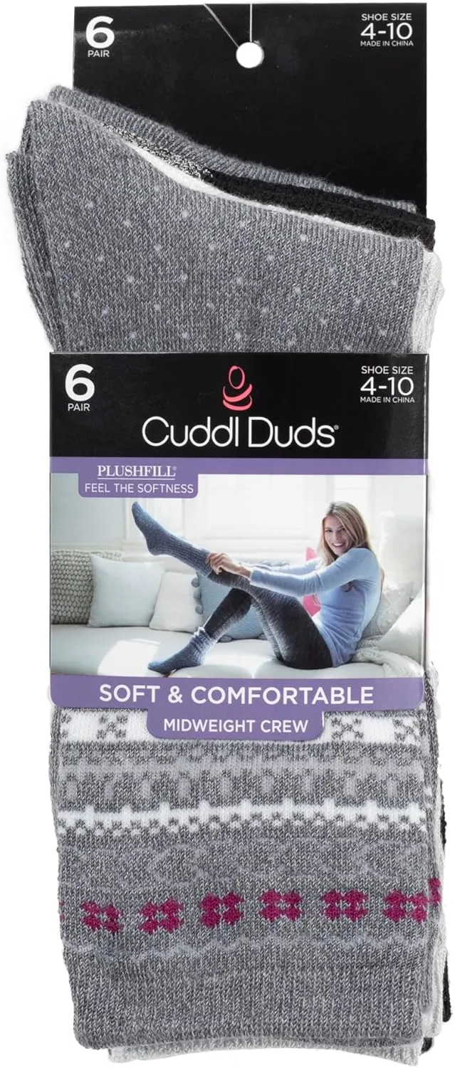 Cuddl Duds Women Super Soft 6 Pair Pack Modern Multicolor Easy Care Crew Midweight Socks