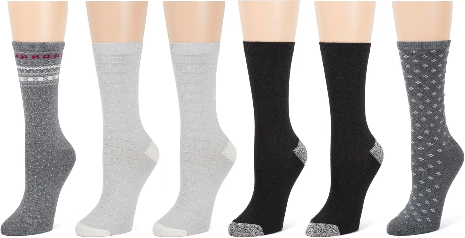 Cuddl Duds Women Super Soft 6 Pair Pack Modern Multicolor Easy Care Crew Midweight Socks