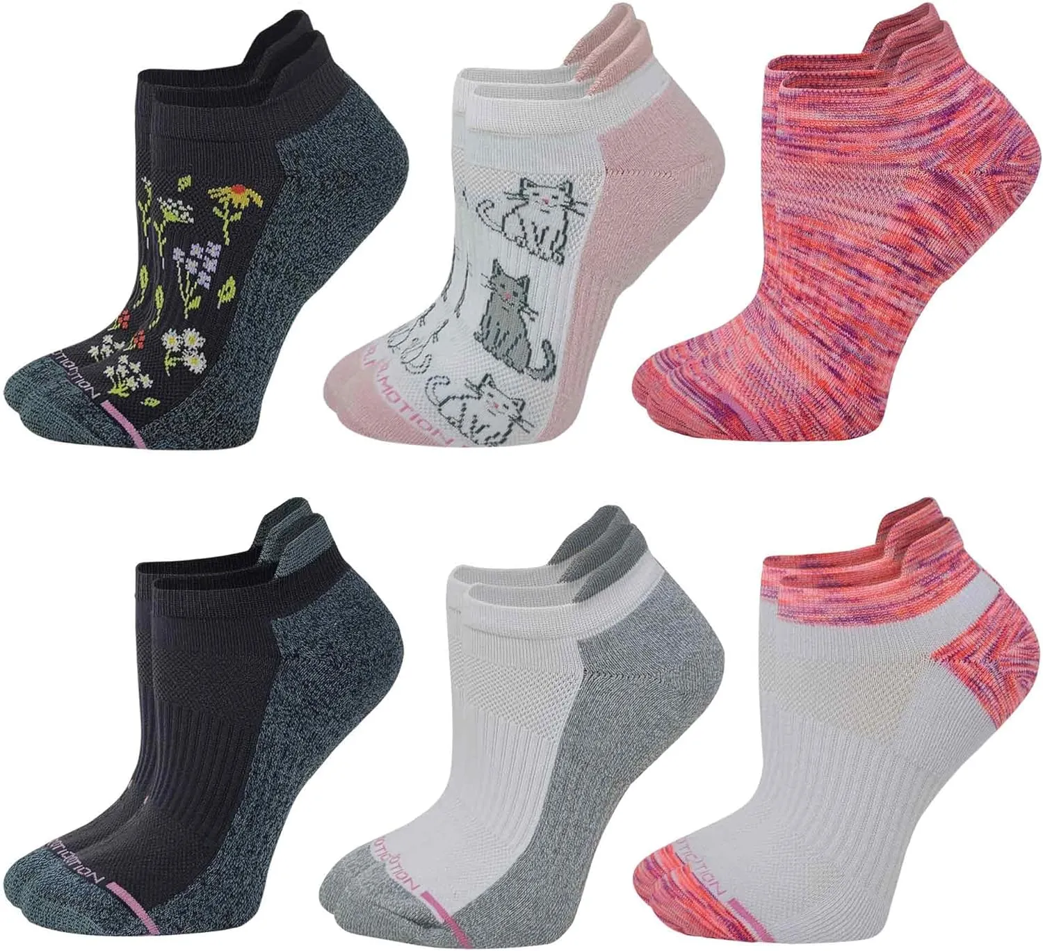 Dr. Motion 6 Pairs Womens Low Cut Ankle Cushioned Breathable Compression Socks