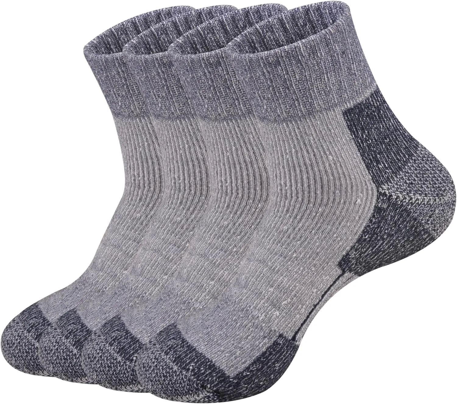 ECOEY Men's Merino Wool Cushioned Hiking Trekking Socks 4 Pairs, Quarter Length with Moisture Wicking