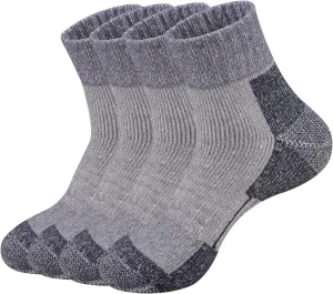 ECOEY Men's Merino Wool Cushioned Hiking Trekking Socks 4 Pairs, Quarter Length with Moisture Wicking