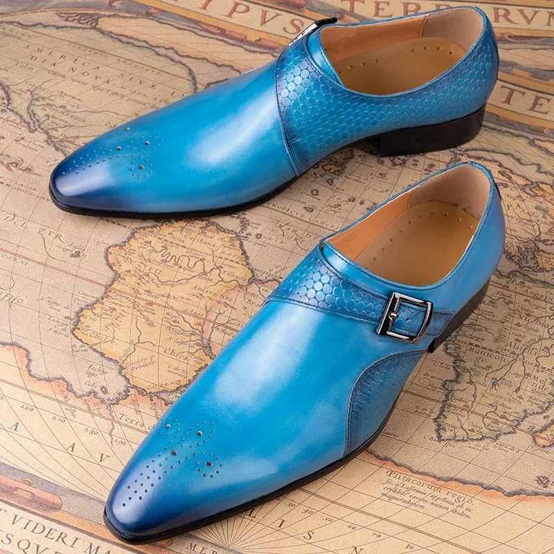 Elegant Men's Blue & Black Loafers | Breathable Handmade Leather Dress Shoes