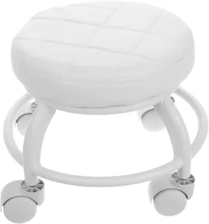 Elegant White Rolling Stool with Wheels Low Swivel Seat for Salon Nail Spa Shoe Changing Durable Cushioned Design and Effortless Mobility