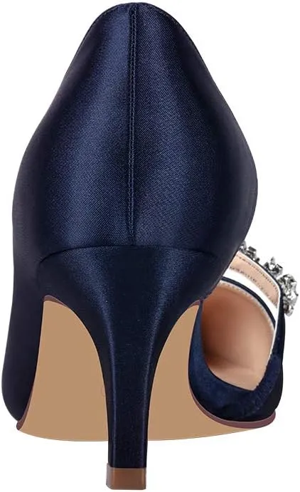 ERIJUNOR Women Mid Kitten Heels Closed Pointy Toe D’Orsay Pumps Wedding Party Shoes