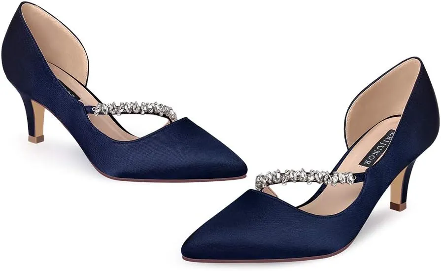 ERIJUNOR Women Mid Kitten Heels Closed Pointy Toe D’Orsay Pumps Wedding Party Shoes