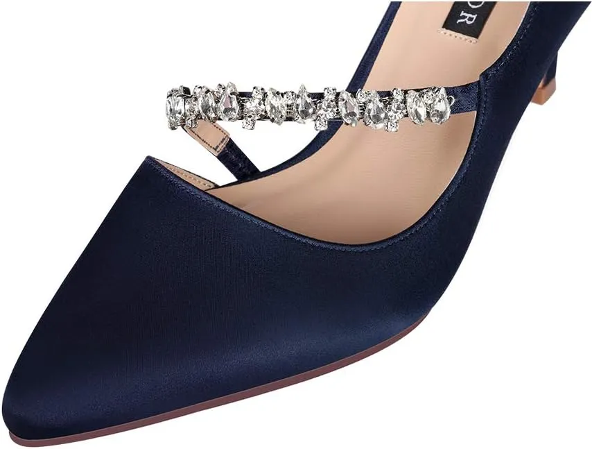 ERIJUNOR Women Mid Kitten Heels Closed Pointy Toe D’Orsay Pumps Wedding Party Shoes