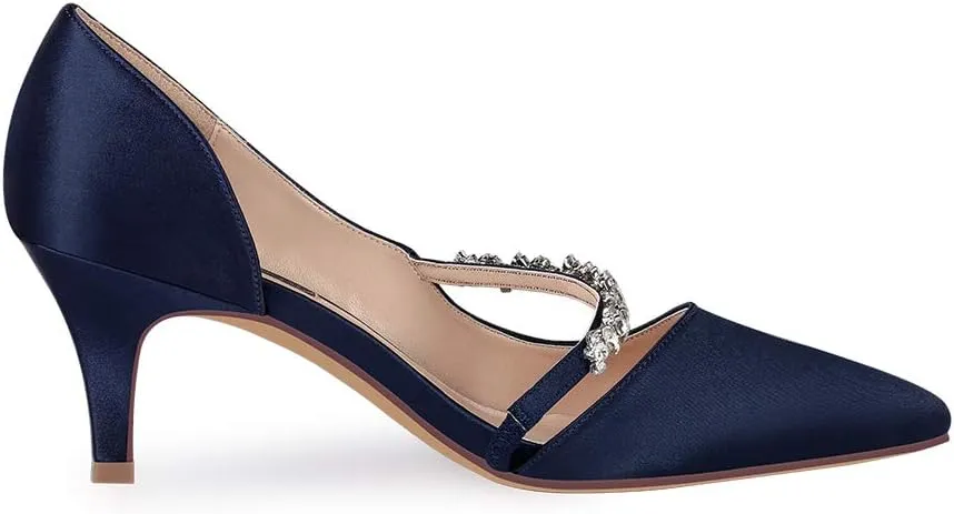 ERIJUNOR Women Mid Kitten Heels Closed Pointy Toe D’Orsay Pumps Wedding Party Shoes