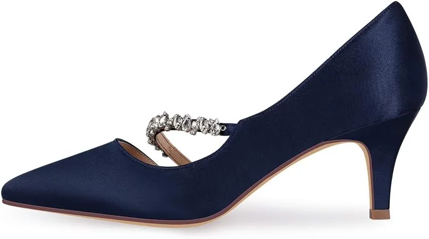 ERIJUNOR Women Mid Kitten Heels Closed Pointy Toe D’Orsay Pumps Wedding Party Shoes