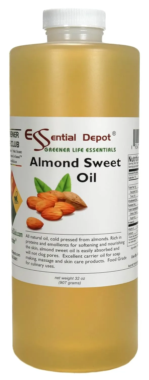 Essential Depot Almond Sweet Oil - 1 Quart - 32 oz - safety sealed HDPE container with resealable cap - 100% Pure and Natural for Hair, Skin, Massage and Cooking