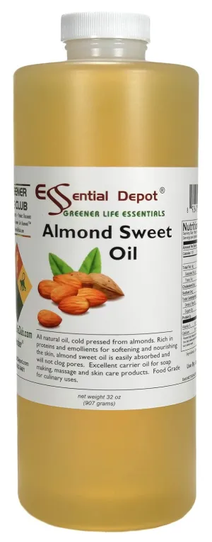 Essential Depot Almond Sweet Oil - 1 Quart - 32 oz - safety sealed HDPE container with resealable cap - 100% Pure and Natural for Hair, Skin, Massage and Cooking