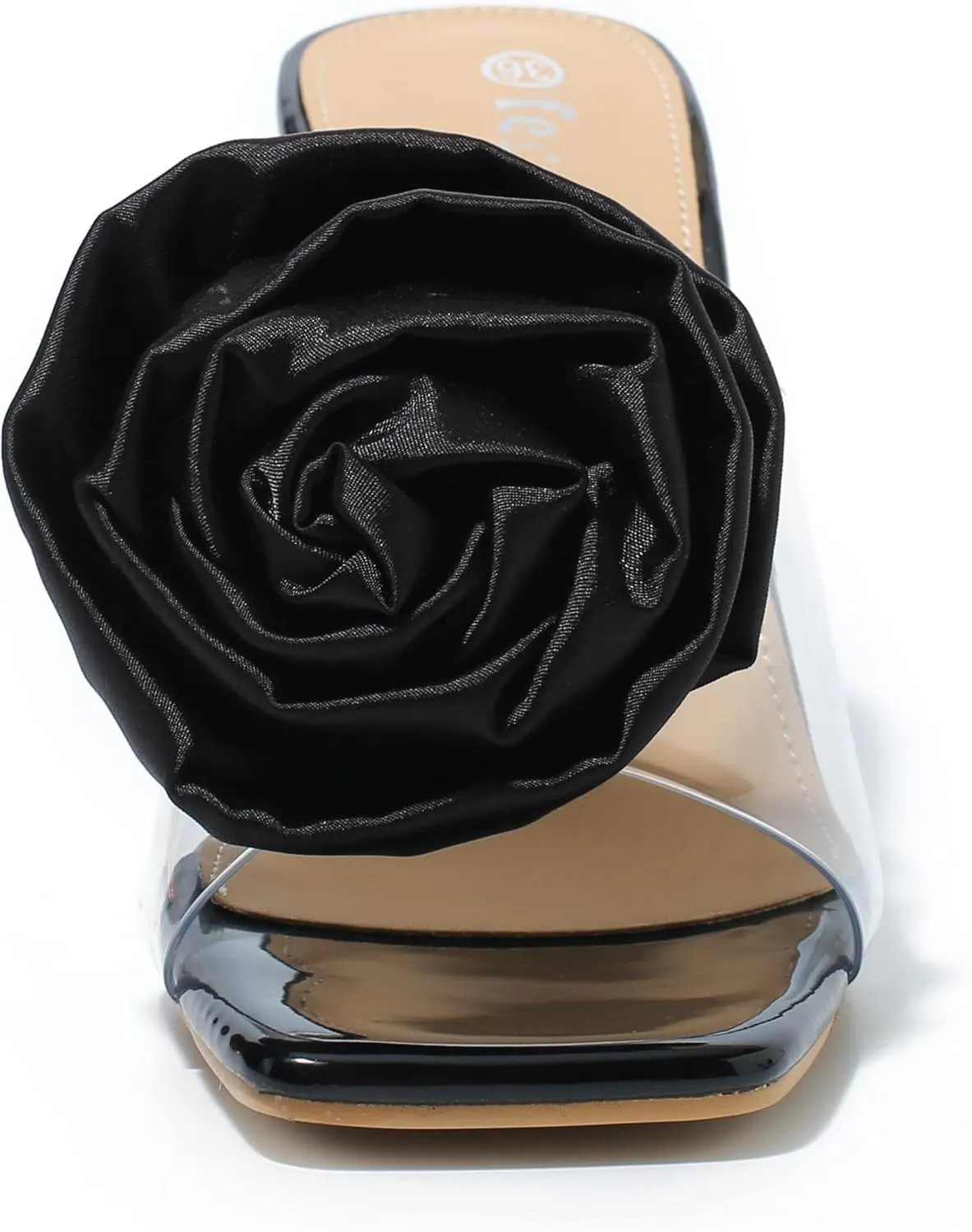 fereshte Women's Flower Heels Satin Rose Square Toe High Heeled Mule Dress Party Wedding Sandals