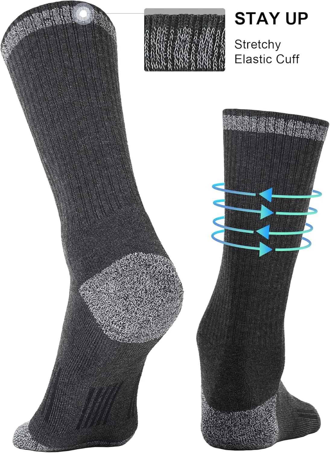 FITRELL 6 Pack Men's Athletic Moisture Wicking Crew Socks Cushioned Sport Running Work Boot Socks Size 9-12/12-15