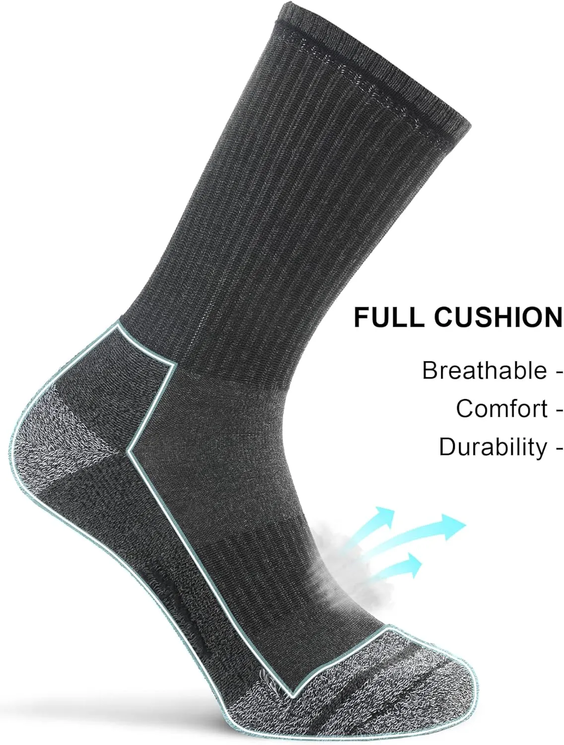 FITRELL 6 Pack Men's Athletic Moisture Wicking Crew Socks Cushioned Sport Running Work Boot Socks Size 9-12/12-15
