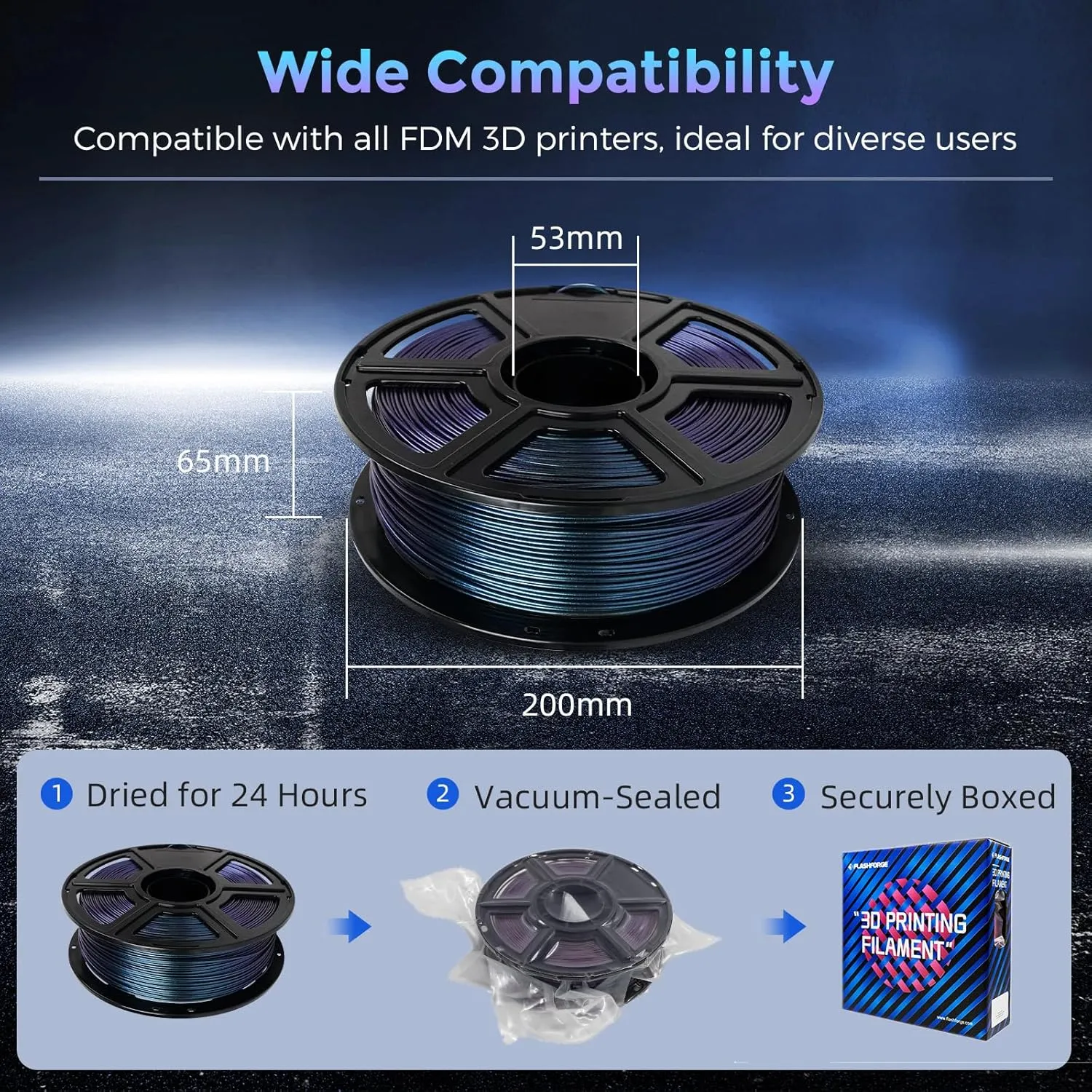 FLASHFORGE PLA Filament 1.75mm  /- 0.02mm Burnt Titanium, Color Changeable 3D Printer Filament 1kg (2.2lbs), Chameleon Changing Colors with Light, Perfectly Hide The Layer Line