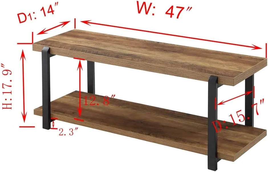 FOLUBAN Entryway Bench, Industrial Shoe Bench for Living Room, Rustic Indoor Shoe Storage Bench Seat, Easy Assembly, Oak 47 inch