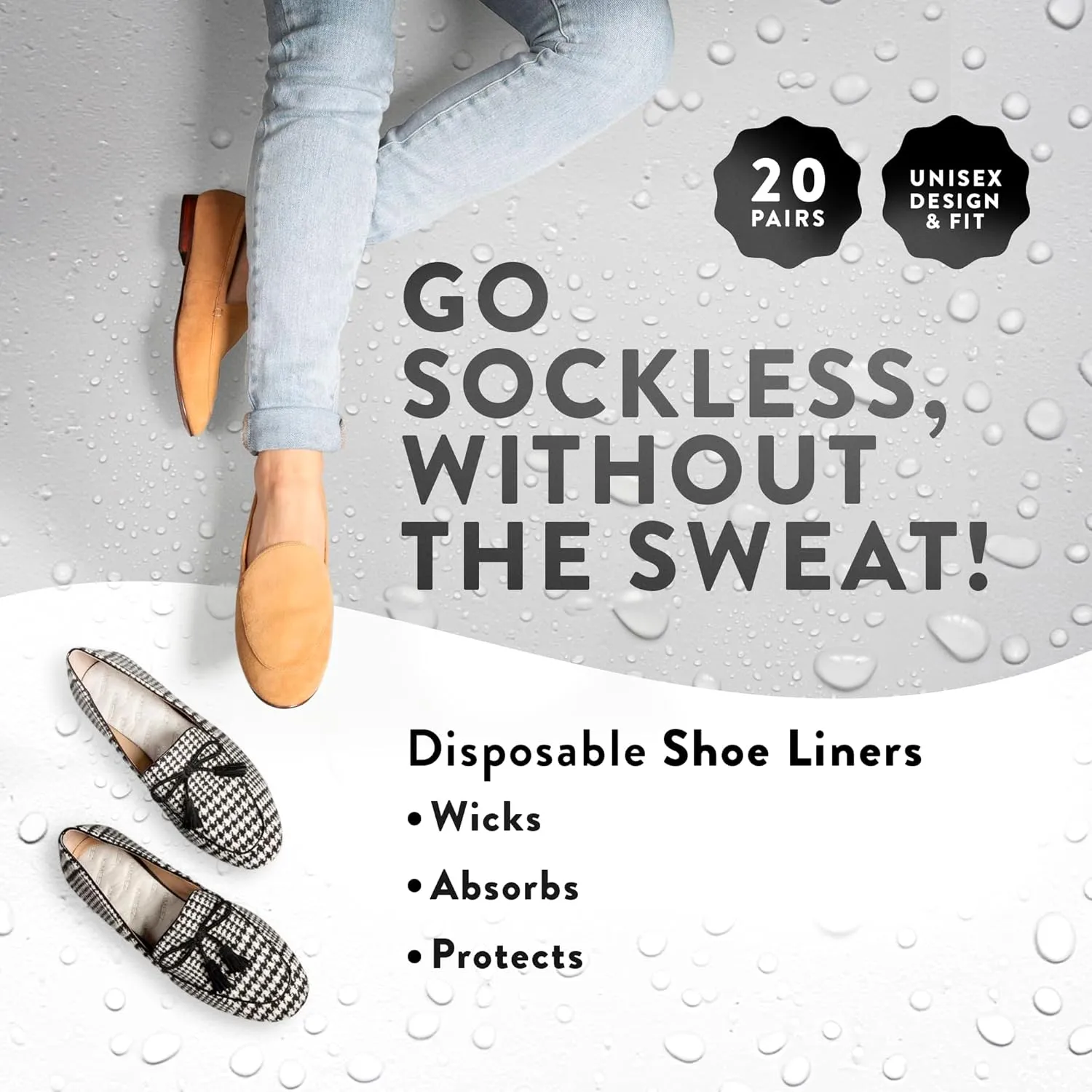 FOOTPALM Disposable Shoe Liner for Sweaty Feet Pre-Cut No Show Sock Insert for Women & Men Moisture Wick No Slip No Stink Barefoot Shoe Insert Ultra Thin Shoe Insole 20 Pairs (US W10 / M8)