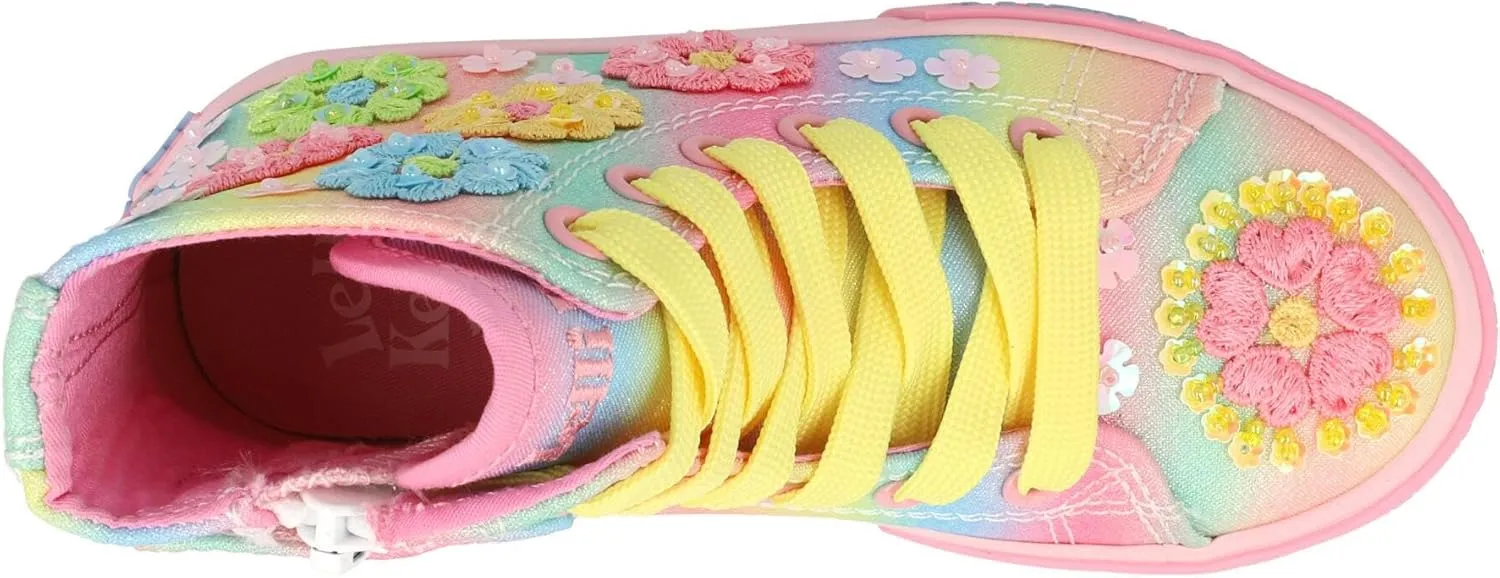 Francesca Mid Lilac Canvas Shoe with Beads and Sequins Easy-Fit Side Zip