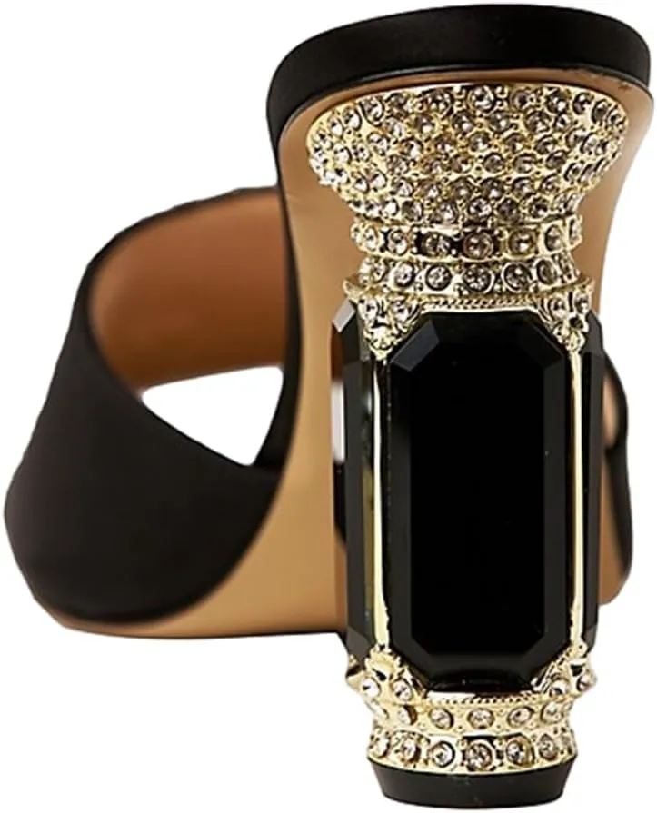 FSJ Women Luxury Square Crystal High Heel Sandals Mule Open Toe Rhinestone Block Heel Slip On Comfort Evening Party Dress Gem Slides Shoes Size 4-16 US