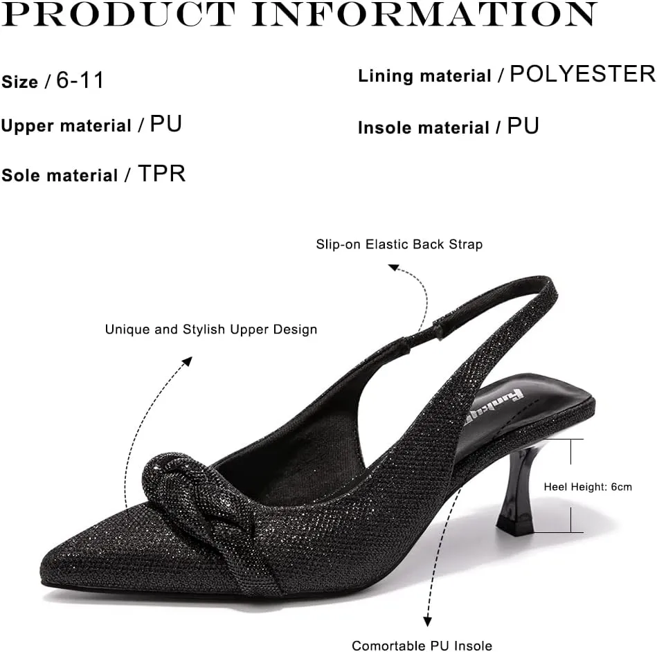 FUNKYMONKEY Women's Slingback Pumps Shoes, Elastic Strap Pointed Toe Kitten Heel Dress Wedding Party Shoes