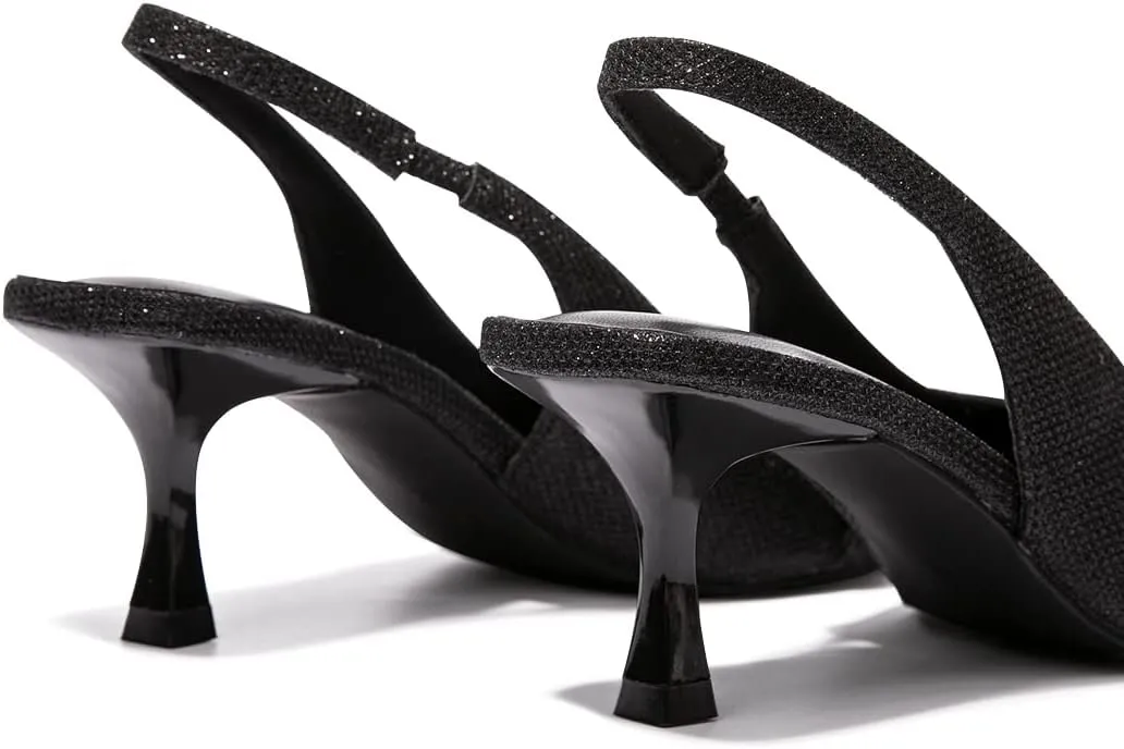 FUNKYMONKEY Women's Slingback Pumps Shoes, Elastic Strap Pointed Toe Kitten Heel Dress Wedding Party Shoes